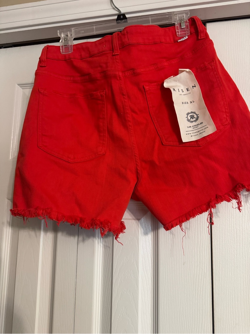Risen Los Angeles Red Frayed Hem Denim Shorts